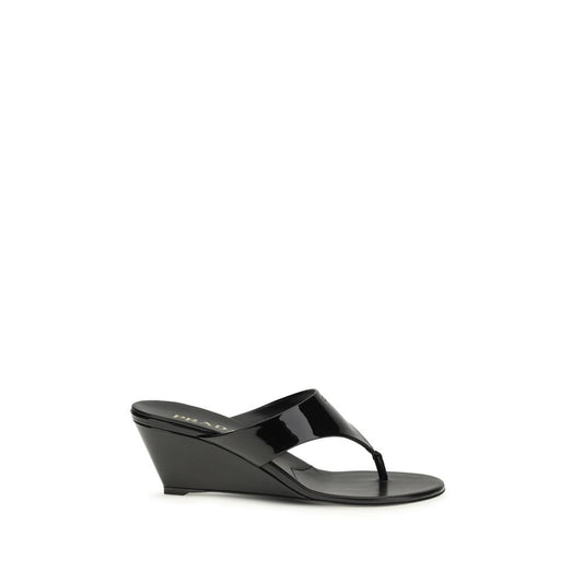 Prada Black Calf Leather Bos Taurus Wedge Sandals Curated Luxury Accessories by Orvyn