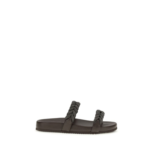 Brunello Cucinelli Brown Calf Leather Bos Taurus Flat Sandals Curated Luxury Accessories by Orvyn