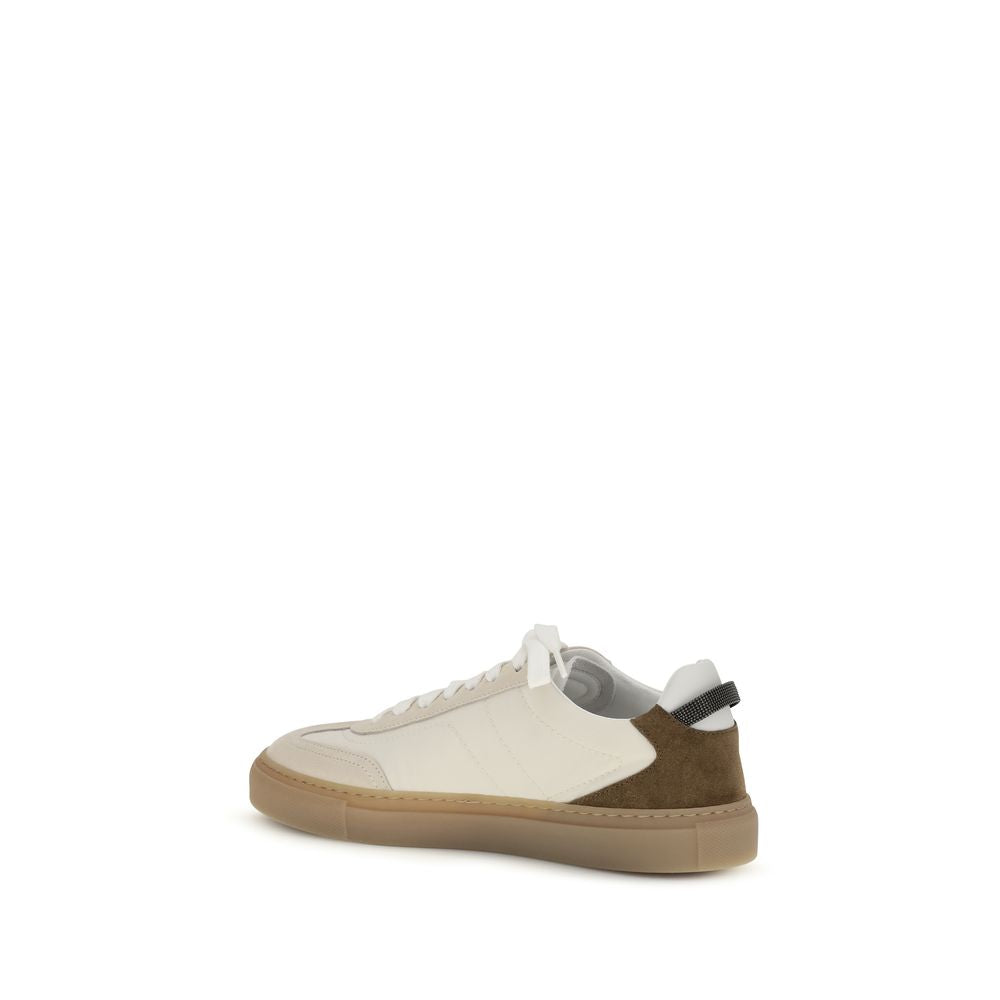 Brunello Cucinelli Beige Calf Leather Bos Taurus Low Top Sneakers Curated Luxury Accessories by Orvyn