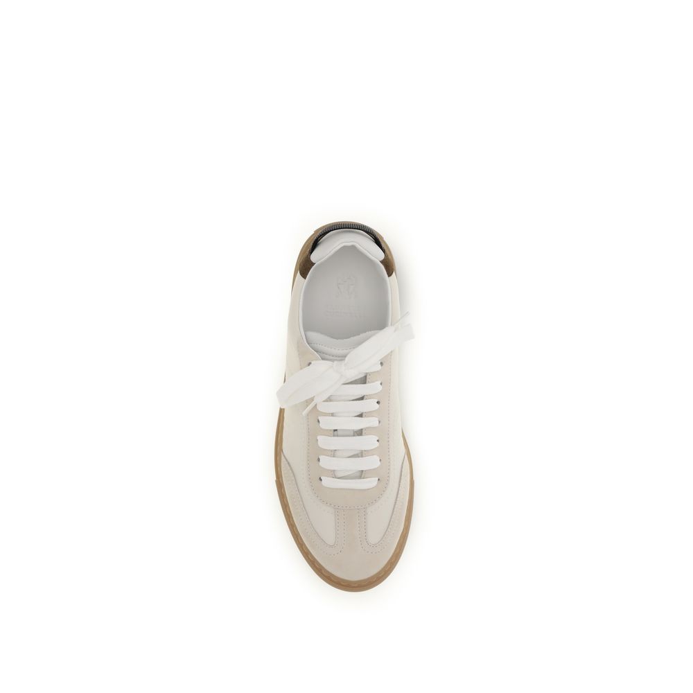 Brunello Cucinelli Beige Calf Leather Bos Taurus Low Top Sneakers Curated Luxury Accessories by Orvyn