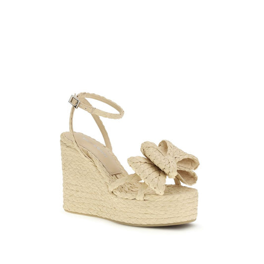 MACH & MACH Beige Raffia Wedge Sandals Curated Luxury Accessories by Orvyn