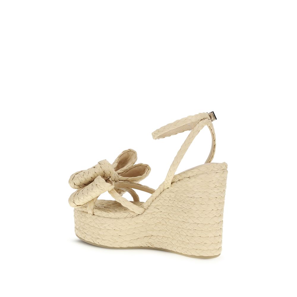 MACH & MACH Beige Raffia Wedge Sandals Curated Luxury Accessories by Orvyn