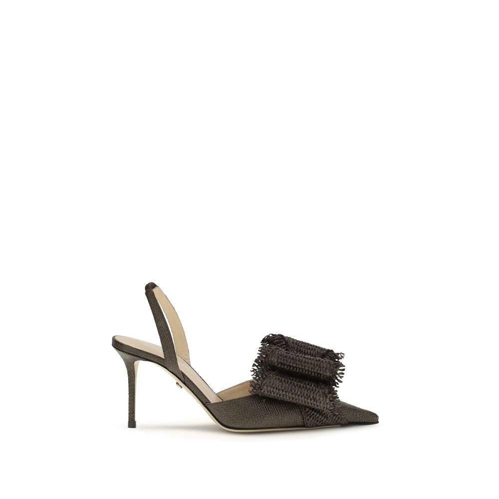 MACH & MACH Brown Raffia Platform Pumps Curated Luxury Accessories by Orvyn