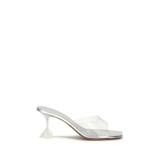 Amina Muaddi Silver Pvc Stiletto Heel Sandals Curated Luxury Accessories by Orvyn