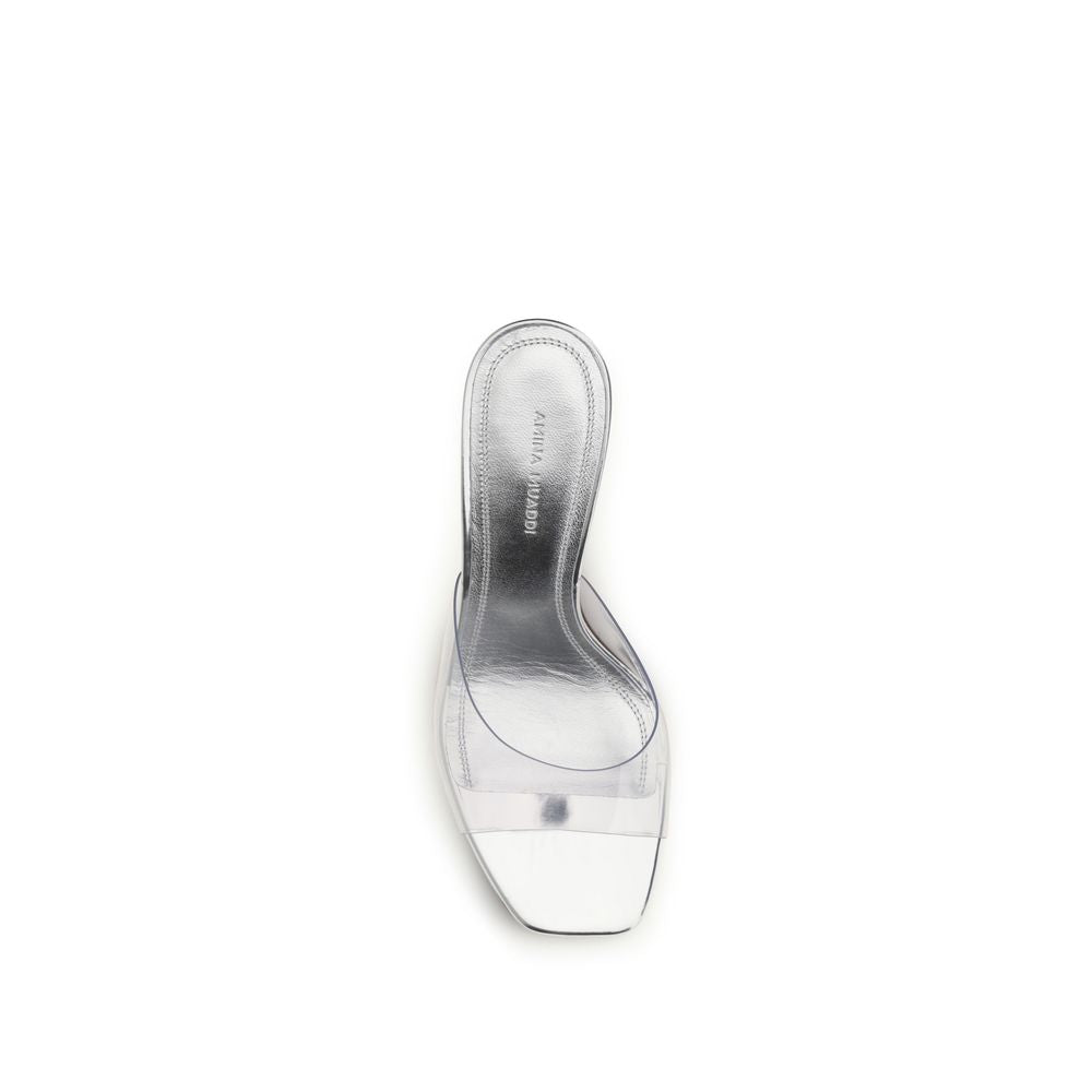 Amina Muaddi Silver Pvc Stiletto Heel Sandals Curated Luxury Accessories by Orvyn