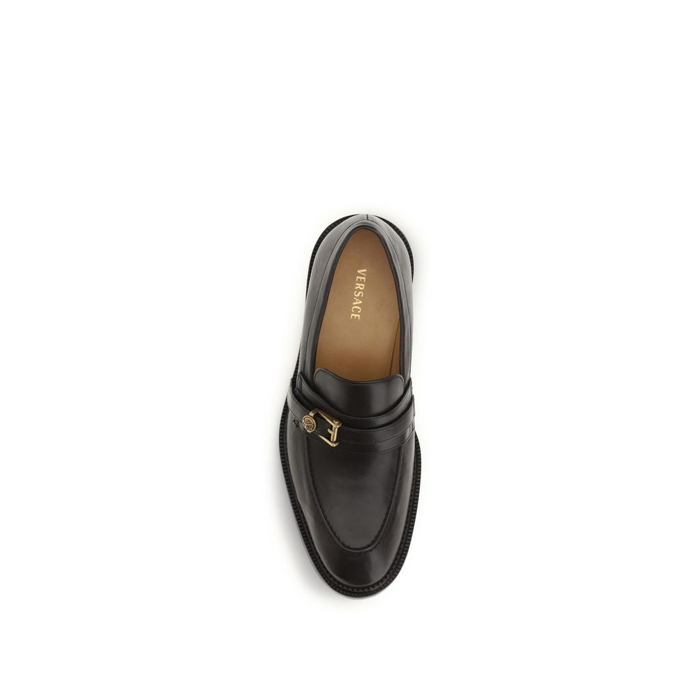 Versace Black Calf Leather Bos Taurus Slip-On Loafers Curated Luxury Accessories by Orvyn