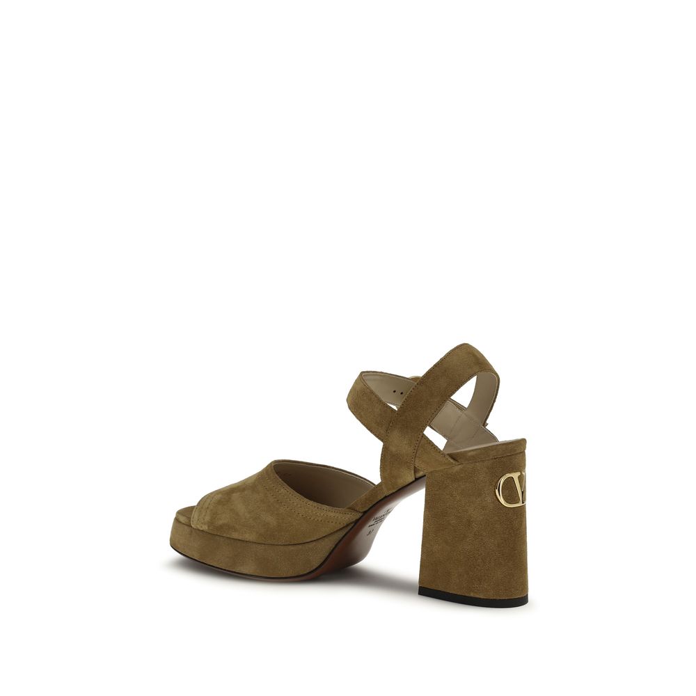 Valentino Garavani Beige Calf Leather Bos Taurus Platform Sandals Curated Luxury Accessories by Orvyn