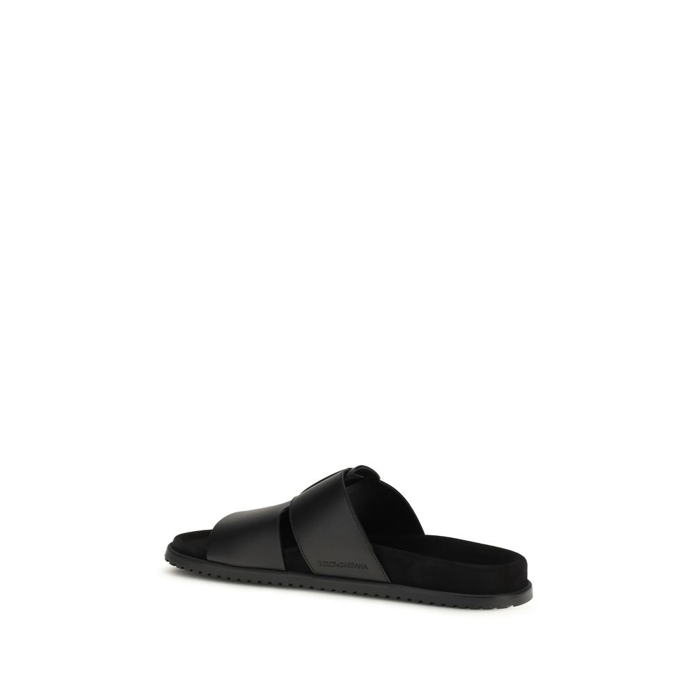 Dolce & Gabbana Black Calf Leather Bos Taurus Sandals Curated Luxury Accessories by Orvyn