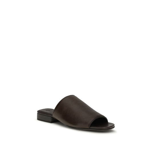 Brunello Cucinelli Brown Calf Leather Bos Taurus Slides Curated Luxury Accessories by Orvyn