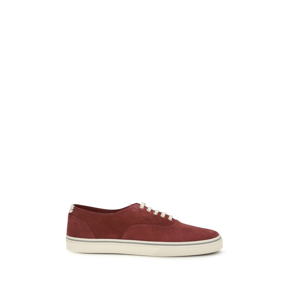 Brunello Cucinelli Bordeaux Calf Leather Bos Taurus Low Top Sneakers Curated Luxury Accessories by Orvyn