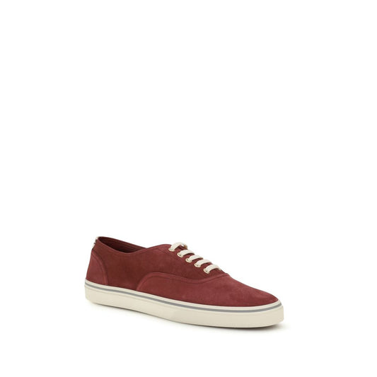 Brunello Cucinelli Bordeaux Calf Leather Bos Taurus Low Top Sneakers Curated Luxury Accessories by Orvyn