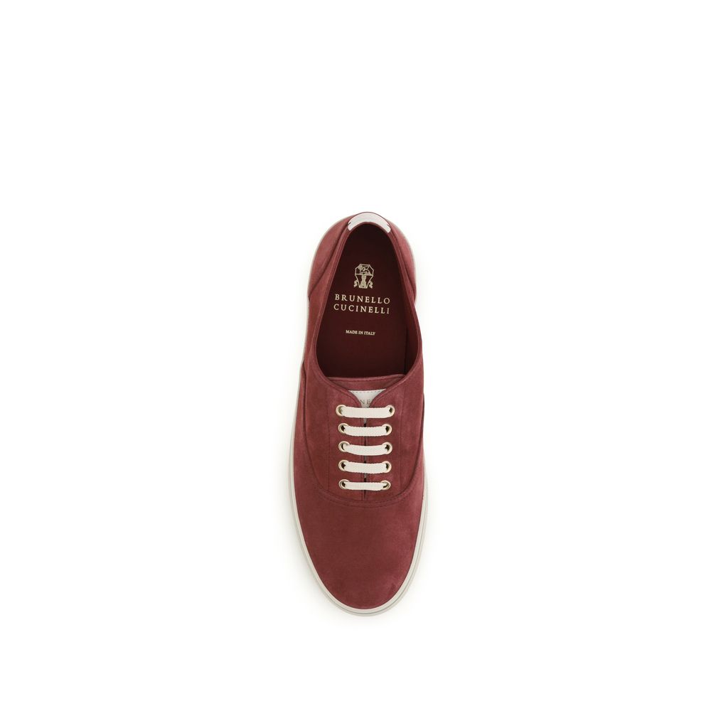Brunello Cucinelli Bordeaux Calf Leather Bos Taurus Low Top Sneakers Curated Luxury Accessories by Orvyn
