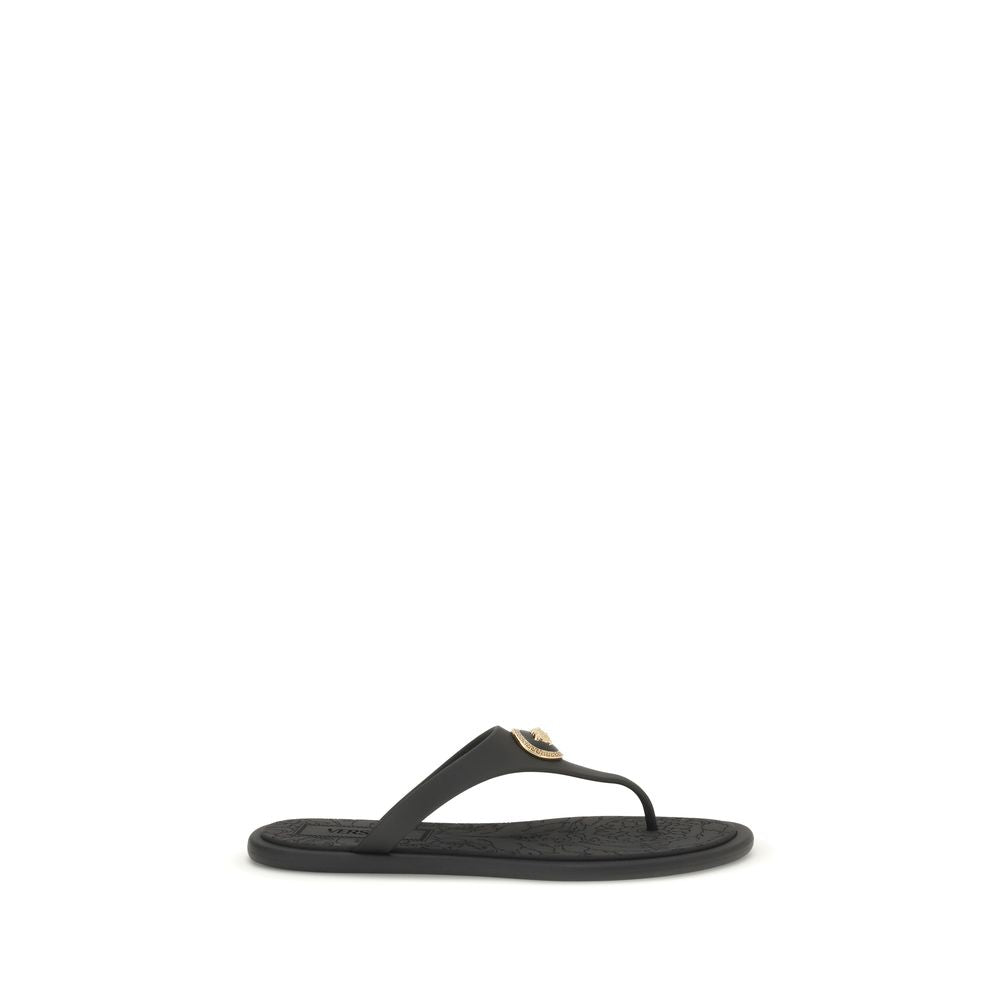 Versace Black Rubber Flip-Flop Sandals Curated Luxury Accessories by Orvyn