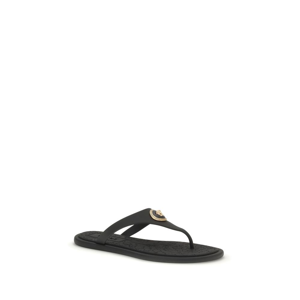 Versace Black Rubber Flip-Flop Sandals Curated Luxury Accessories by Orvyn