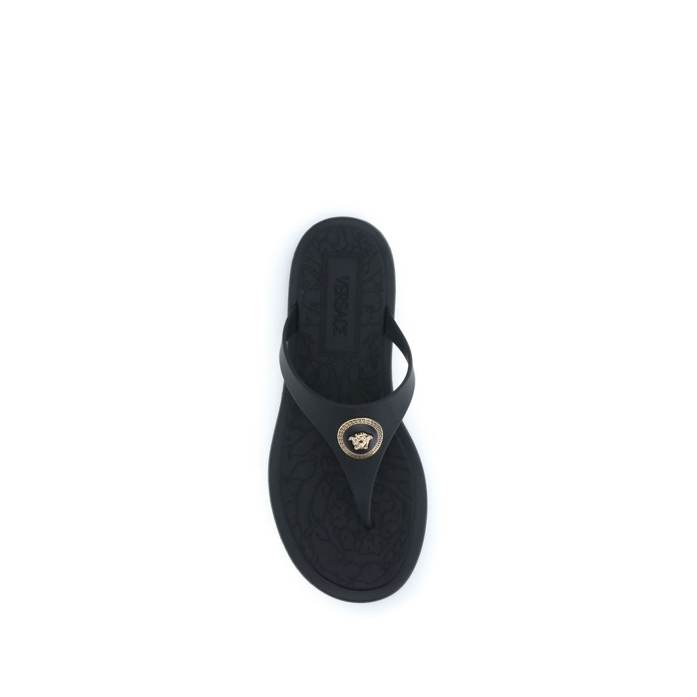 Versace Black Rubber Flip-Flop Sandals Curated Luxury Accessories by Orvyn