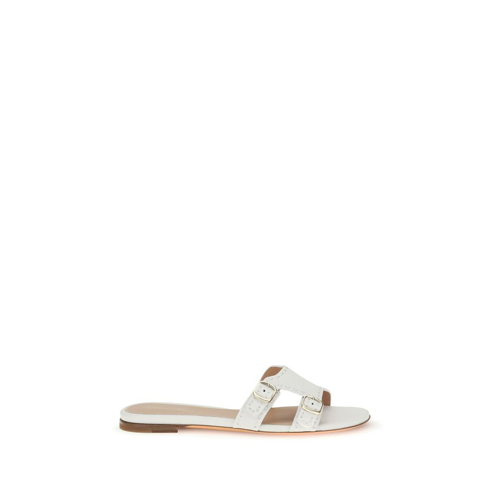 Santoni White Calf Leather Bos Taurus Flat Sandals Curated Luxury Accessories by Orvyn