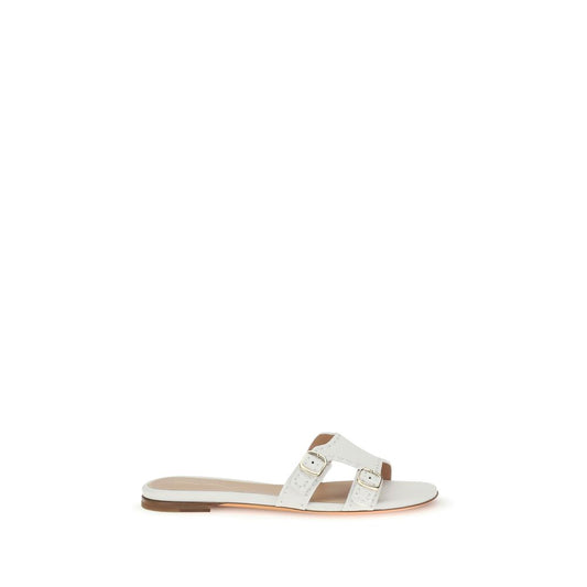 Santoni White Calf Leather Bos Taurus Flat Sandals Curated Luxury Accessories by Orvyn