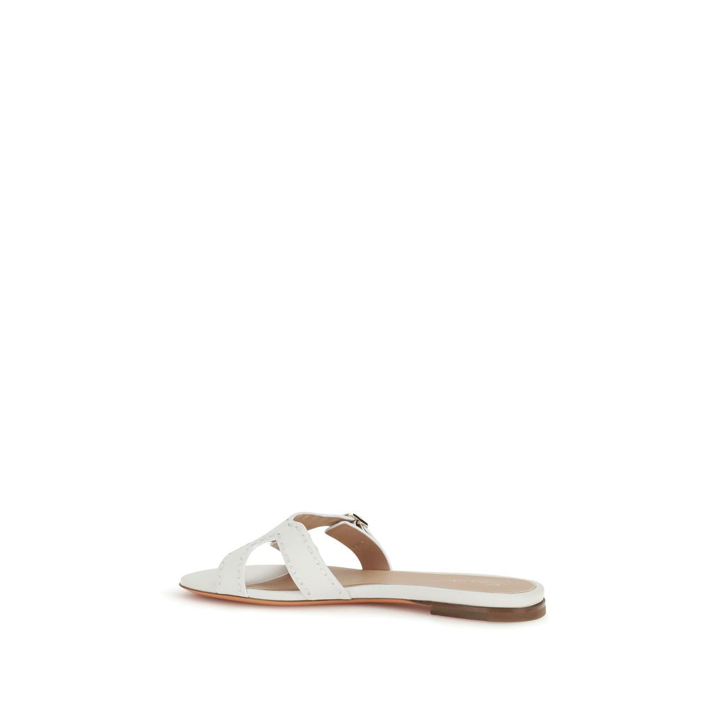 Santoni White Calf Leather Bos Taurus Flat Sandals Curated Luxury Accessories by Orvyn