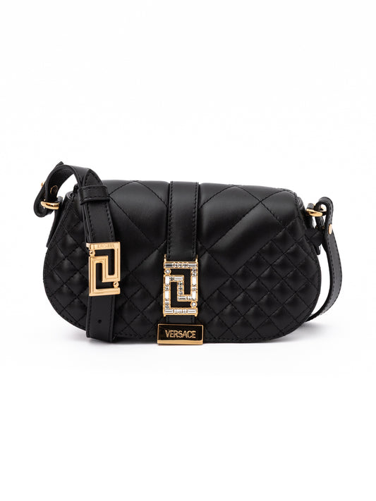 Versace Black Leather Quilted Shoulder Strap Bag Curated Luxury Accessories by Orvyn