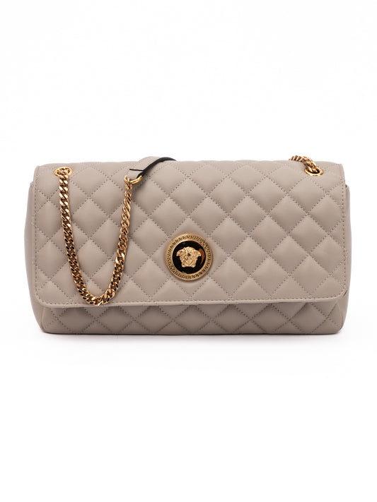 Versace Taupe Quilted Leather Shoulder Strap Bag Curated Luxury Accessories by Orvyn