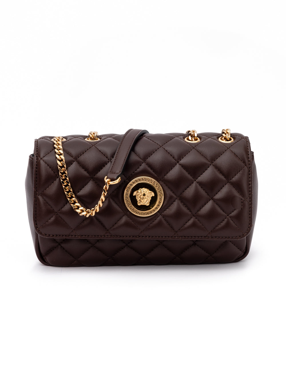 Versace Brown Quilted Leather Shoulder Strap Bag Curated Luxury Accessories by Orvyn