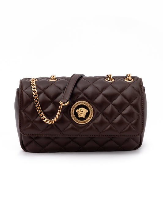Versace Brown Quilted Leather Shoulder Strap Bag Curated Luxury Accessories by Orvyn