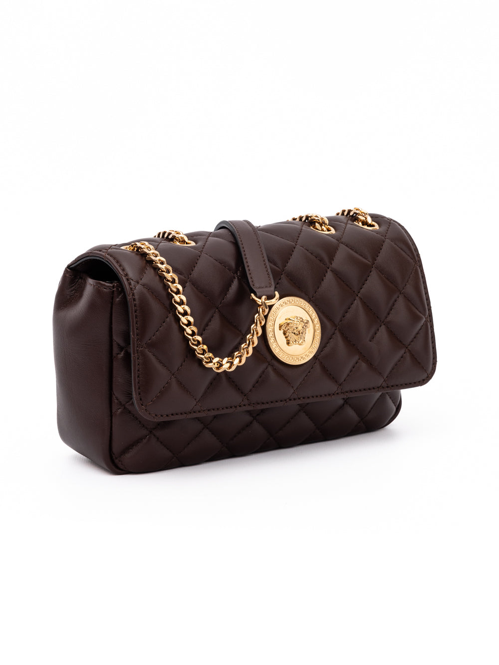 Versace Brown Quilted Leather Shoulder Strap Bag Curated Luxury Accessories by Orvyn