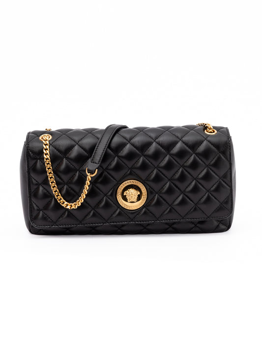 Versace Black Quilted Leather Shoulder Strap Bag Curated Luxury Accessories by Orvyn