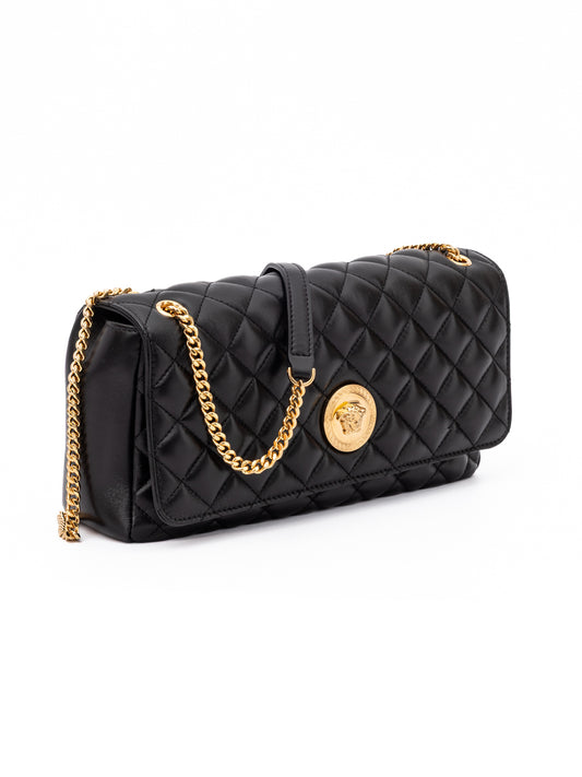Versace Black Quilted Leather Shoulder Strap Bag Curated Luxury Accessories by Orvyn