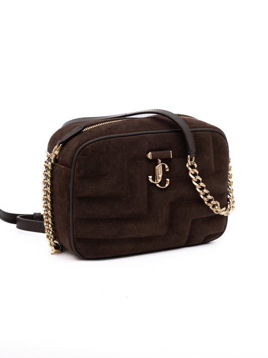 Jimmy Choo Brown Suede Avenue Camera Crossbody Bag Curated Luxury Accessories by Orvyn