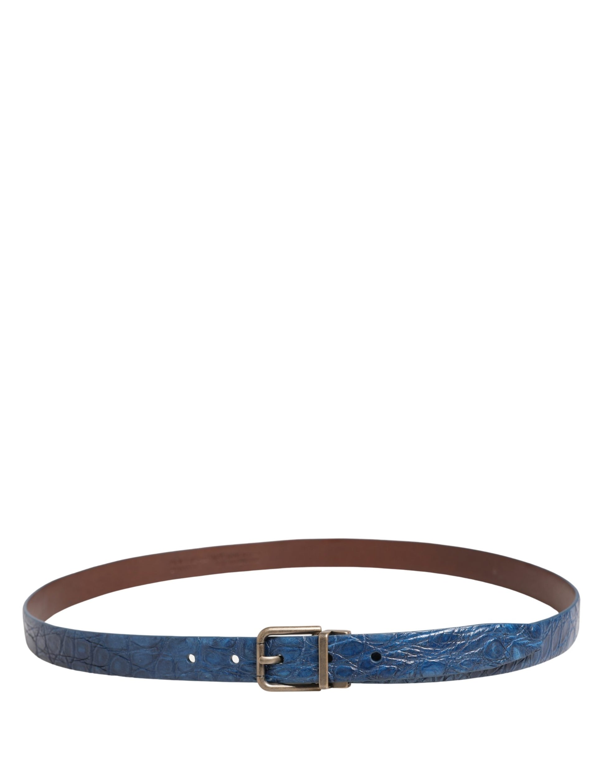 Dolce & Gabbana Navy Blue Leather Gold Tone Metal Buckle Belt Curated Luxury Accessories by Orvyn