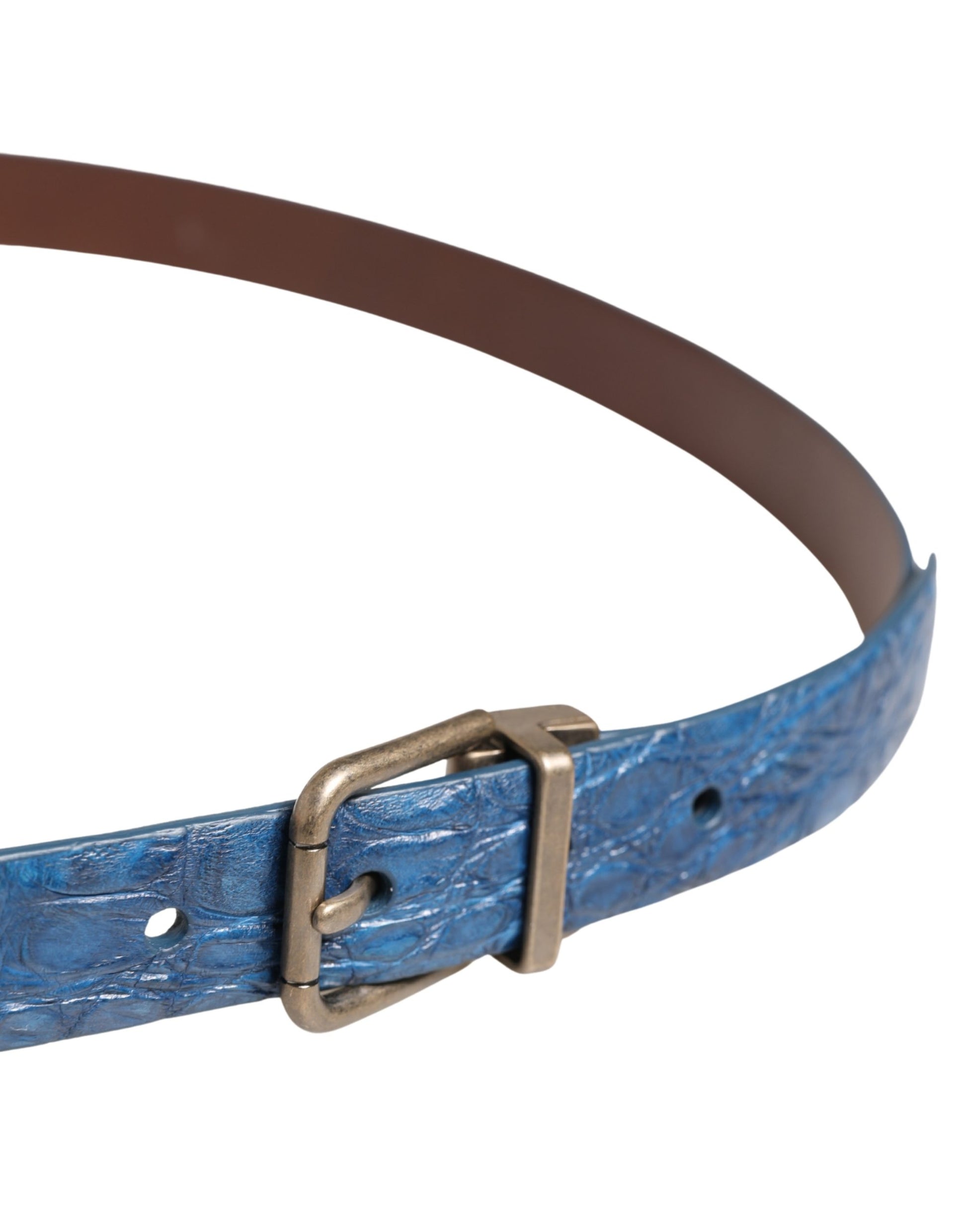 Dolce & Gabbana Navy Blue Leather Gold Tone Metal Buckle Belt Curated Luxury Accessories by Orvyn