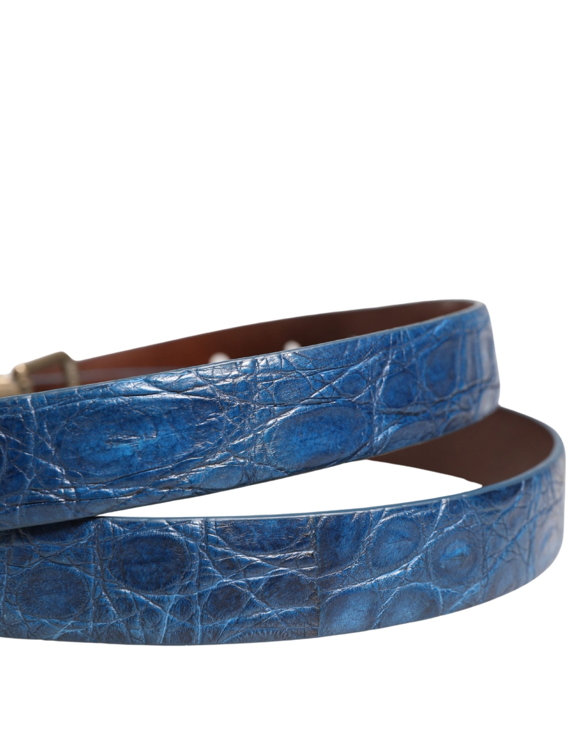 Dolce & Gabbana Navy Blue Leather Gold Tone Metal Buckle Belt Curated Luxury Accessories by Orvyn