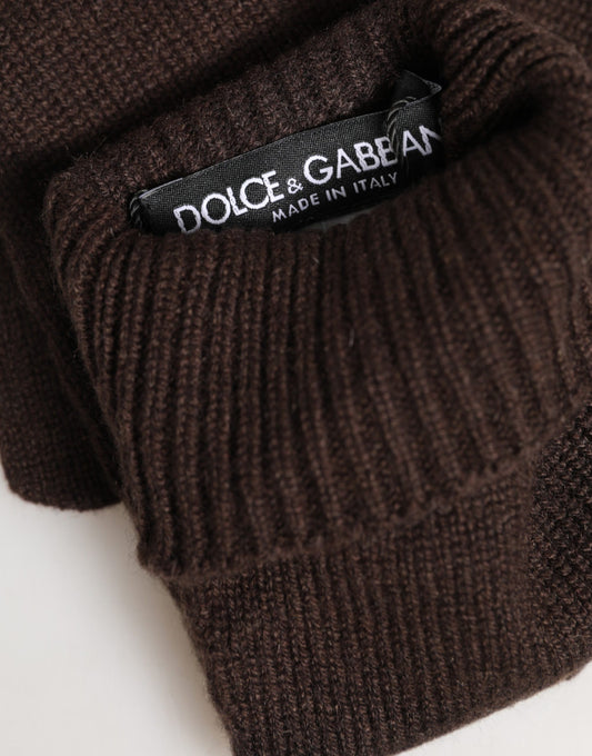 Dolce & Gabbana Brown Cashmere Knitted Elbow Length Mitten Gloves Curated Luxury Accessories by Orvyn