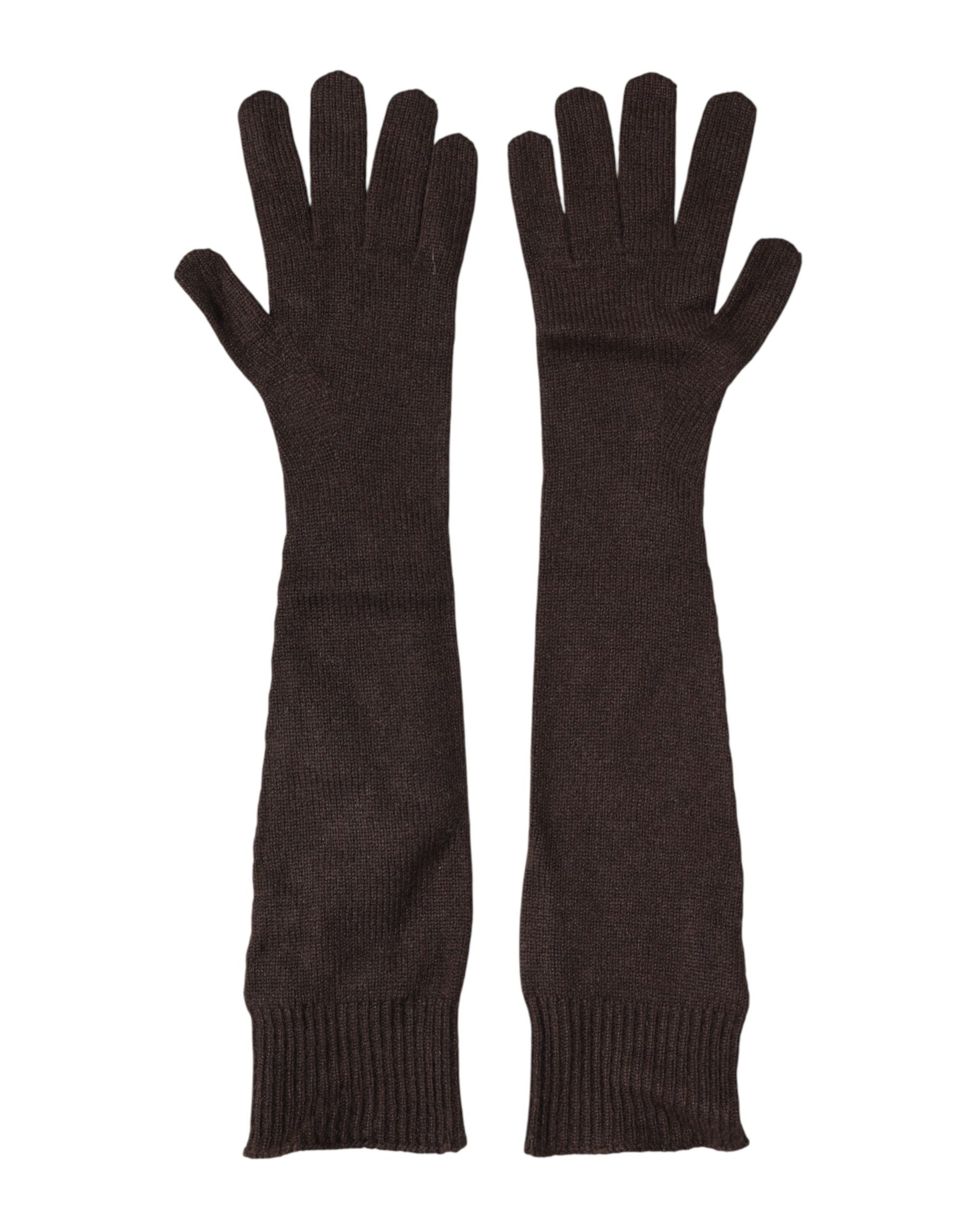 Dolce & Gabbana Brown Cashmere Knitted Elbow Length Mitten Gloves Curated Luxury Accessories by Orvyn