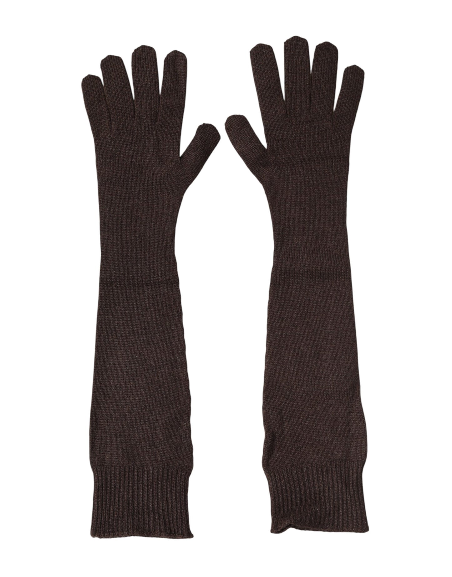 Dolce & Gabbana Brown Cashmere Knitted Elbow Length Mitten Gloves Curated Luxury Accessories by Orvyn