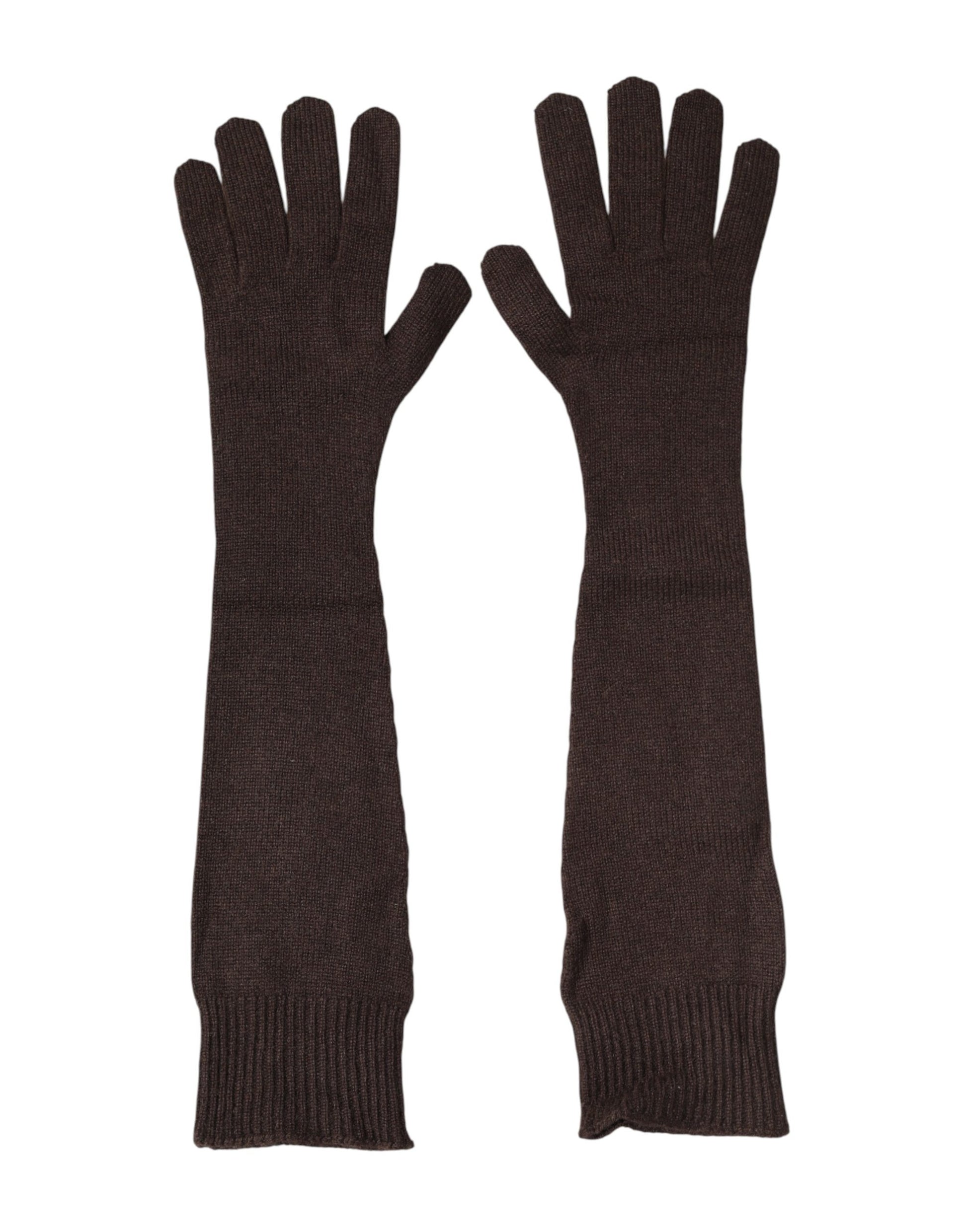 Dolce & Gabbana Brown Cashmere Knitted Elbow Length Mitten Gloves Curated Luxury Accessories by Orvyn