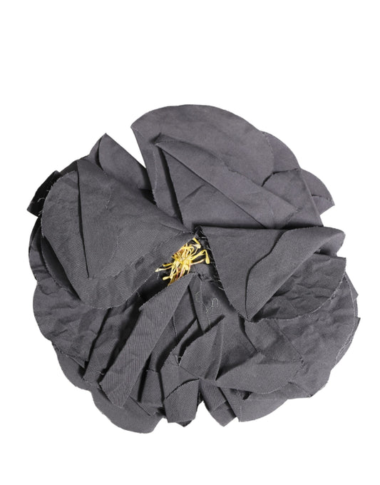 Dolce & Gabbana Gray Floral Motif Silk Blend Poplin Fabric Bar Pin Brooch Curated Luxury Accessories by Orvyn