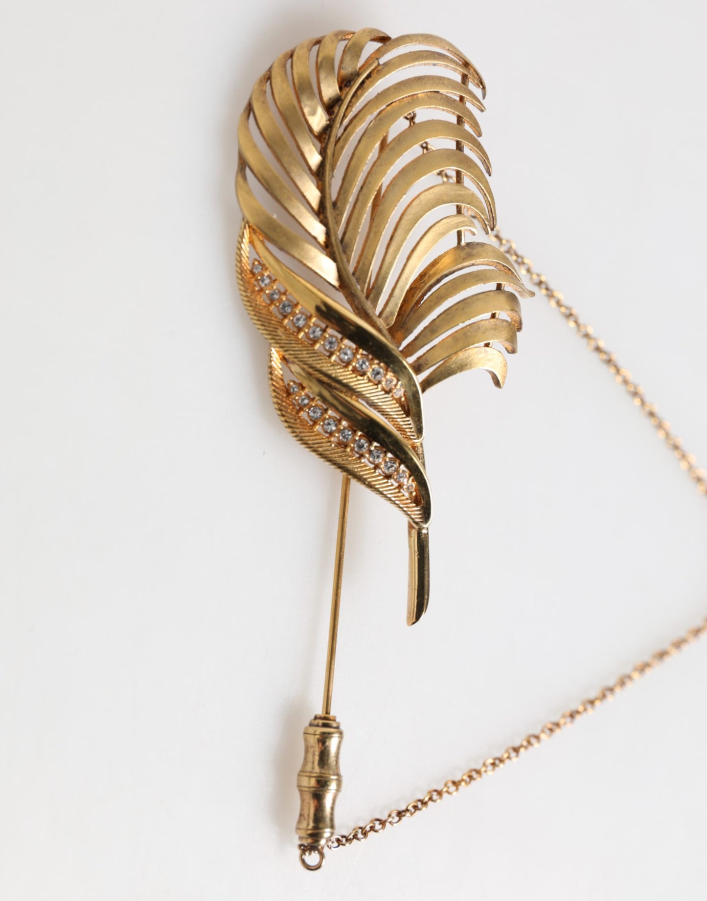 Dolce & Gabbana Gold Sterling Silver925 Leaf Embellished Lapel Pin Brooch