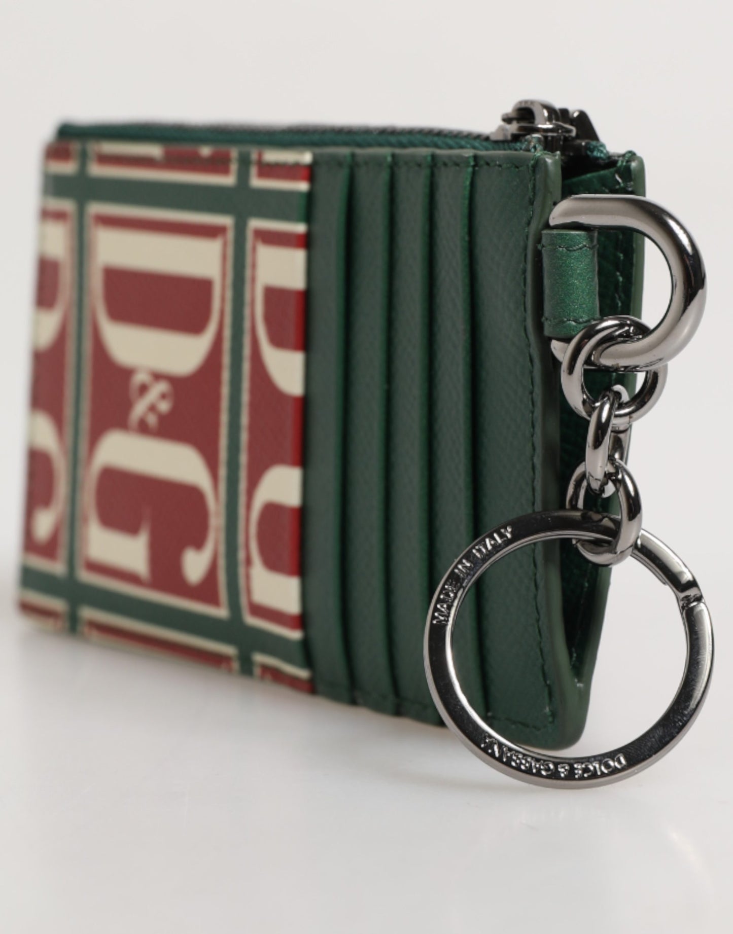 Dolce & Gabbana Green Calf Leather Logo Print Monogram Card Holder Wallet Curated Luxury Accessories by Orvyn