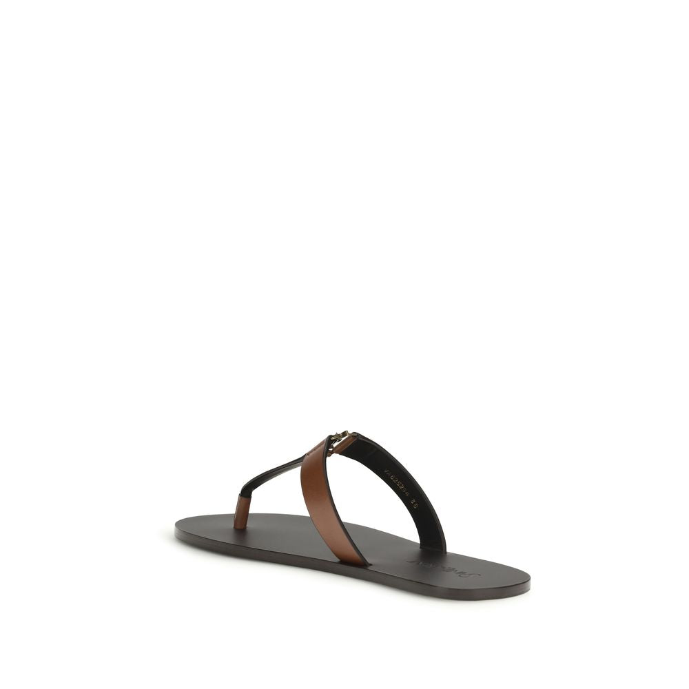 Saint Laurent Brown Leather thong Sandals