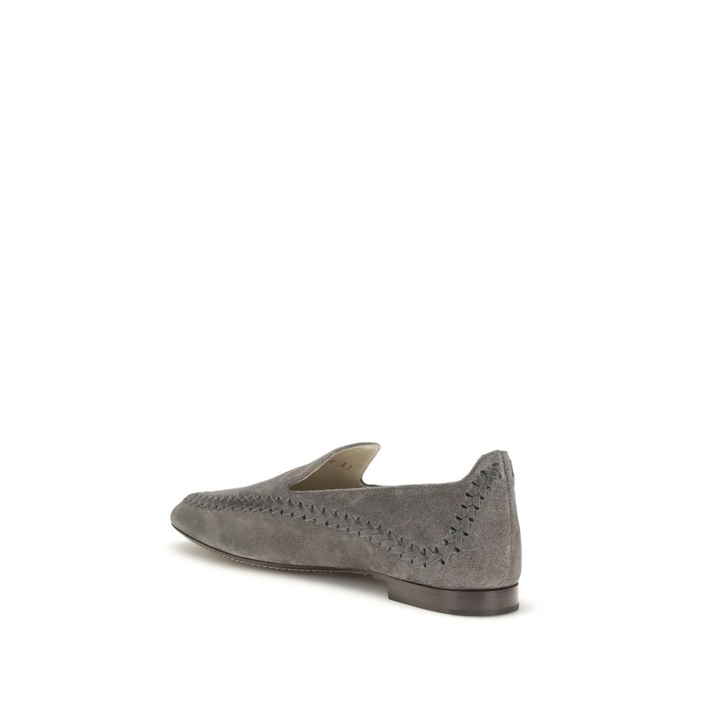 Giorgio Armani Gray Calf Leather Bos Taurus Slip-On Loafers Curated Luxury Accessories by Orvyn