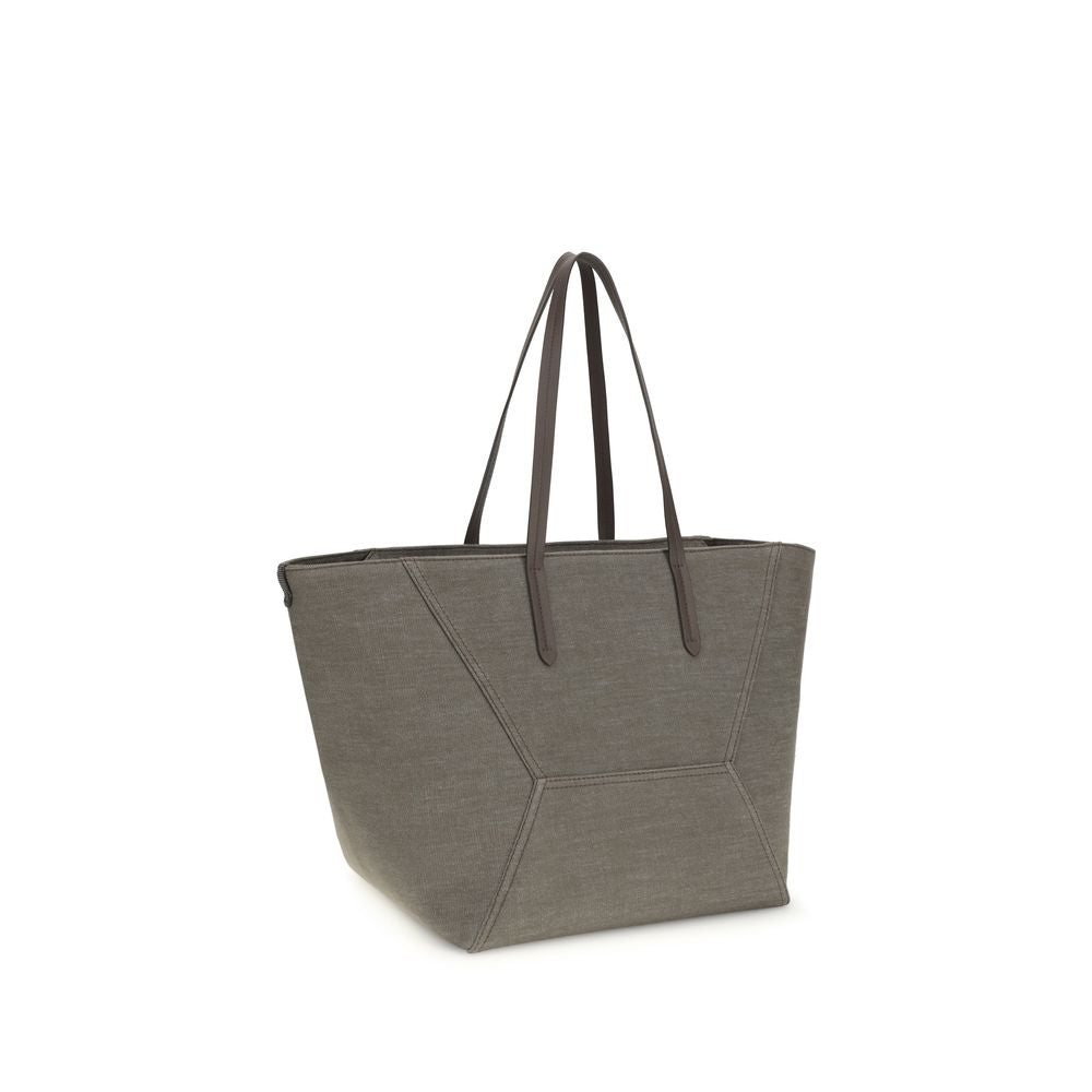 Brunello Cucinelli Brown Cotton Shoulder Bag Curated Luxury Accessories by Orvyn