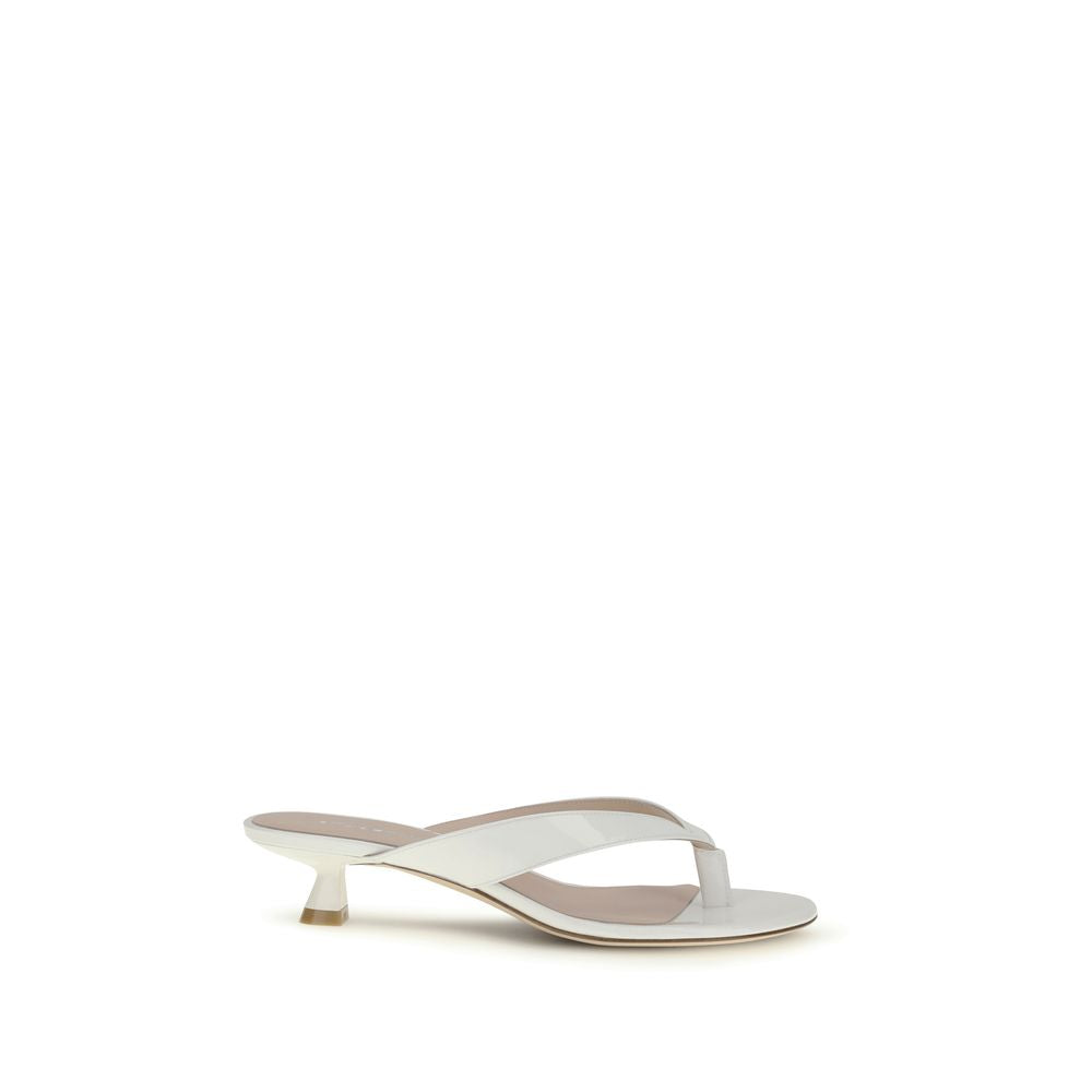 Stuart Weitzman White Calf Leather Bos Taurus Flat Sandals Curated Luxury Accessories by Orvyn