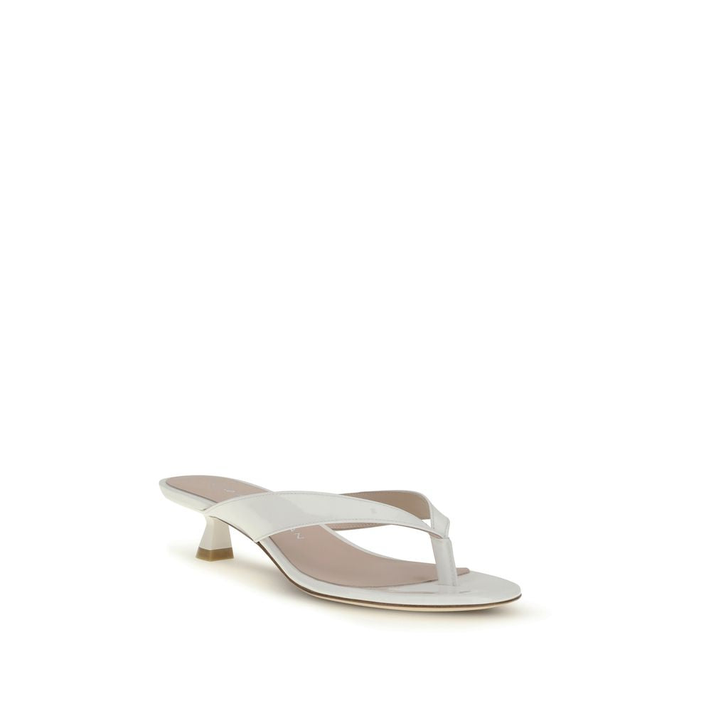 Stuart Weitzman White Calf Leather Bos Taurus Flat Sandals Curated Luxury Accessories by Orvyn