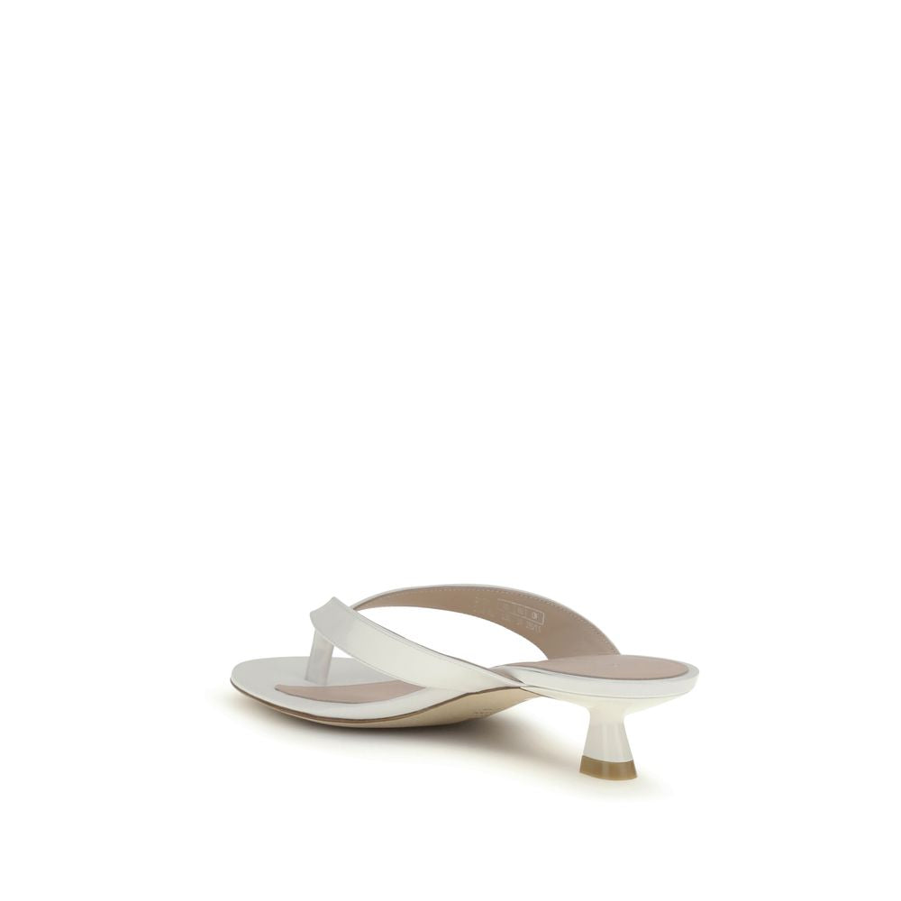 Stuart Weitzman White Calf Leather Bos Taurus Flat Sandals Curated Luxury Accessories by Orvyn