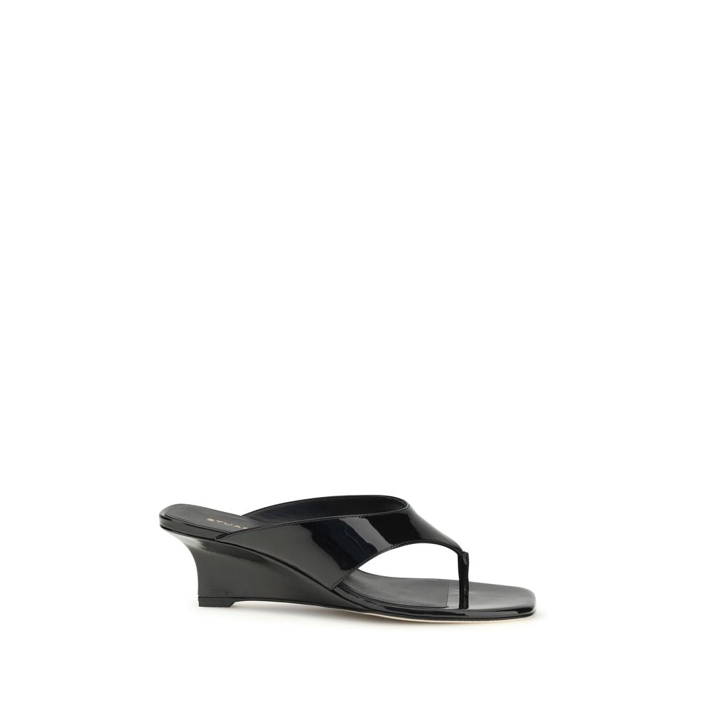 Stuart Weitzman Black Calf Leather Bos Taurus Wedge Sandals Curated Luxury Accessories by Orvyn