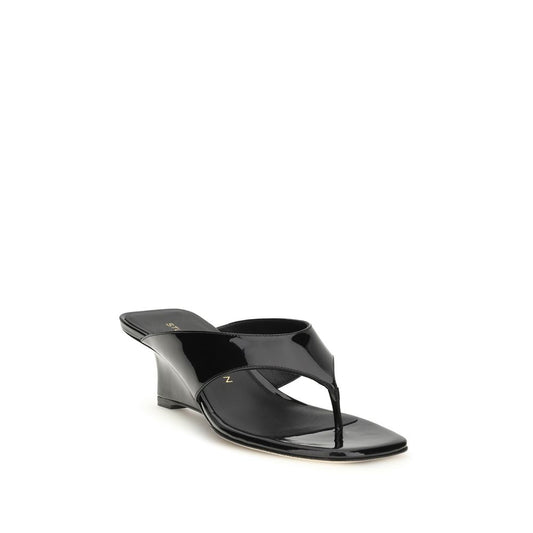 Stuart Weitzman Black Calf Leather Bos Taurus Wedge Sandals Curated Luxury Accessories by Orvyn