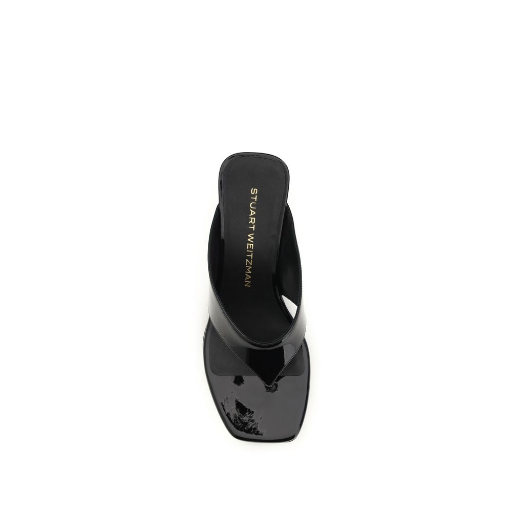 Stuart Weitzman Black Calf Leather Bos Taurus Wedge Sandals Curated Luxury Accessories by Orvyn