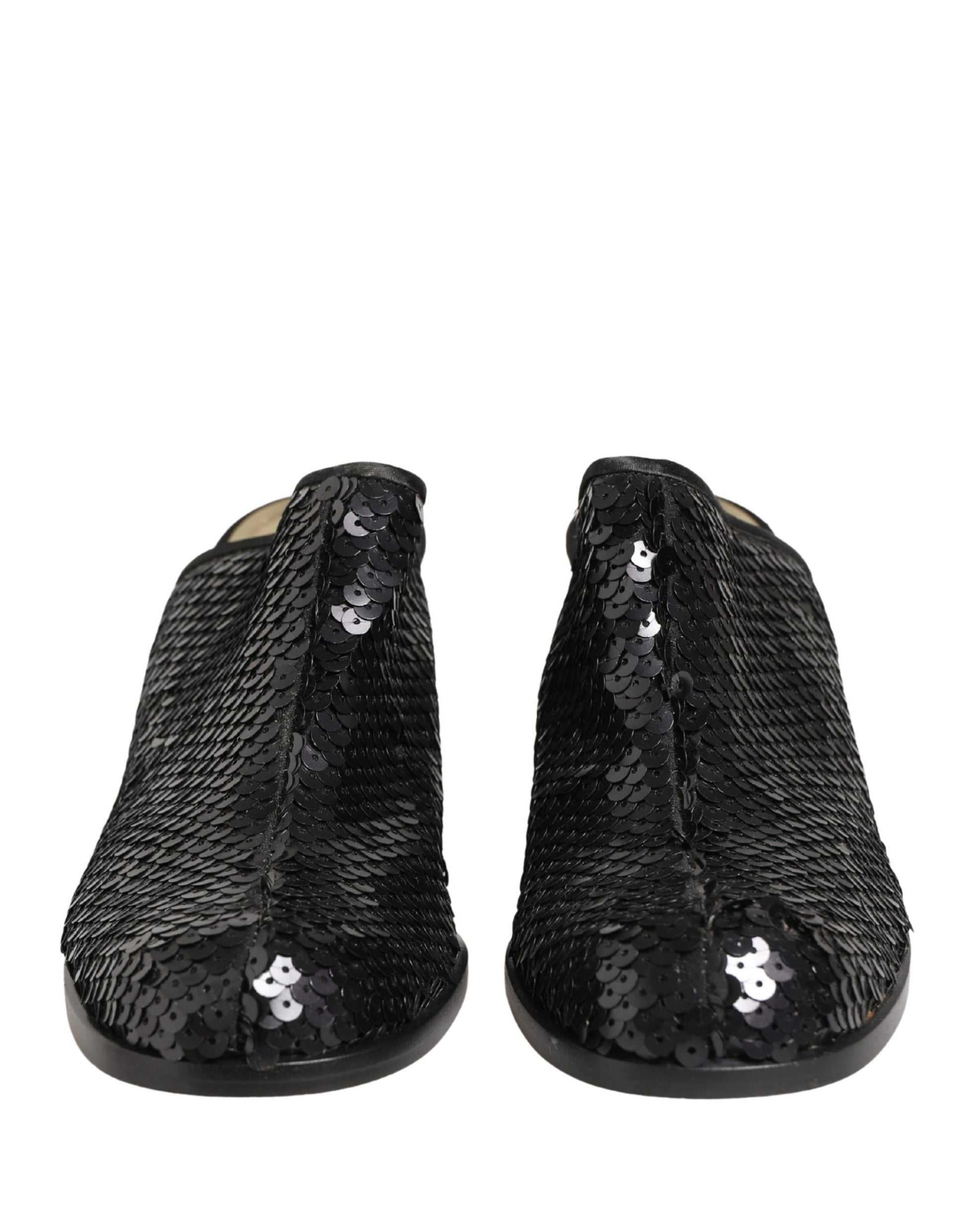 Dolce & Gabbana Black Sequined Mules Shoes Curated Luxury Accessories by Orvyn